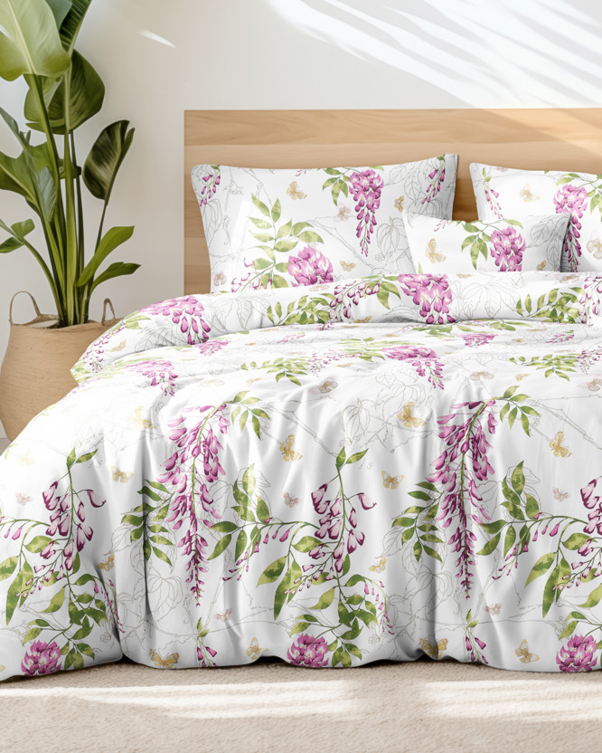 Luxus pamutszatén ágyneműhuzat - wisteria virágmintás