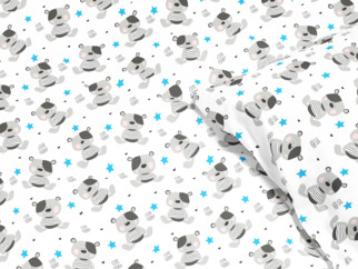 Gyermek pamut ágyneműhuzat kiságyba - cikkszám 576, kismedvék kék csillagok között