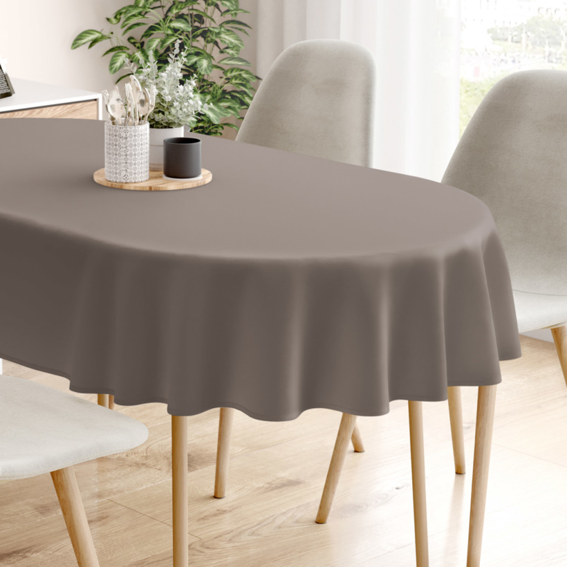 Dekoratív asztalterítő Rongo Deluxe - szürkésbarna, szatén fényű - ovális