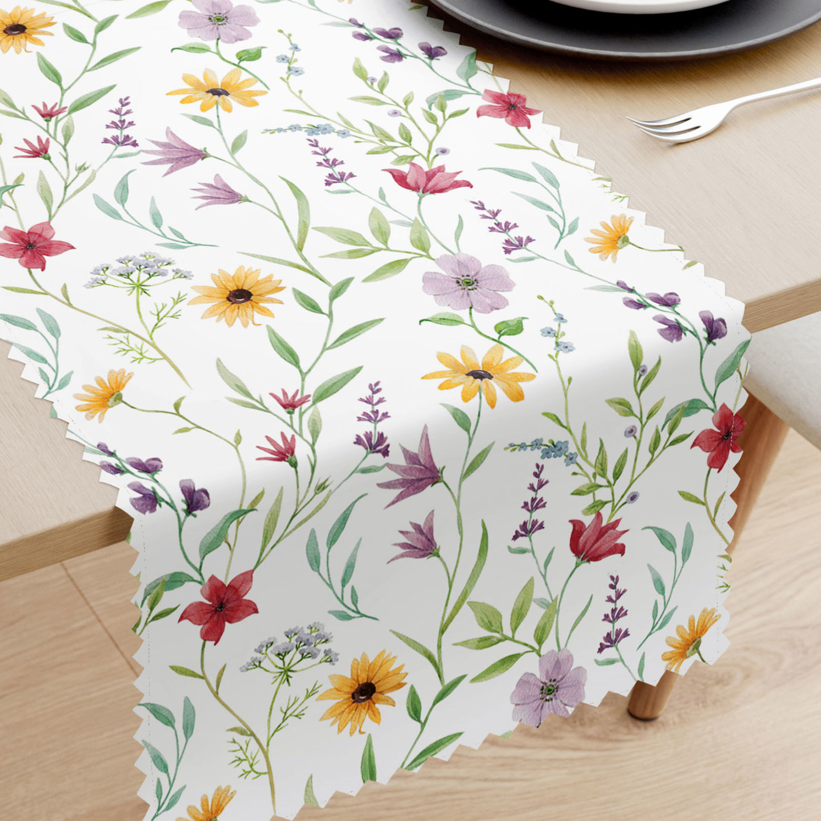 Teflonbevonatú asztali futó - színes tavaszi virágok