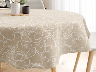 LONETA dekoratív asztalterítő - fehér ornamentek - vászonszövésű - kör alakú