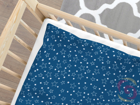 Karácsonyi gyermek pamut ágyneműhuzat kiságyba - X - 16 fehér csillagok kék alapon