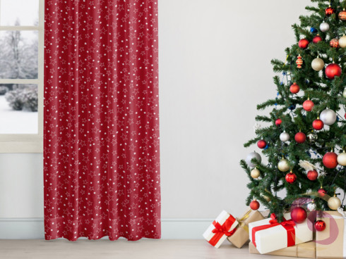Karácsonyi függöny méretre  - fehér csillagok piros alapon