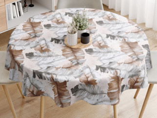 LONETA dekoratív asztalterítő - szürke és barna madártollak - kör alakú