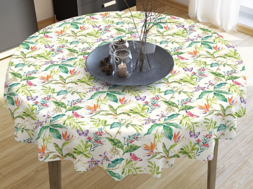 LONETA dekoratív asztalterítő - egzotikus növények - kör alakú