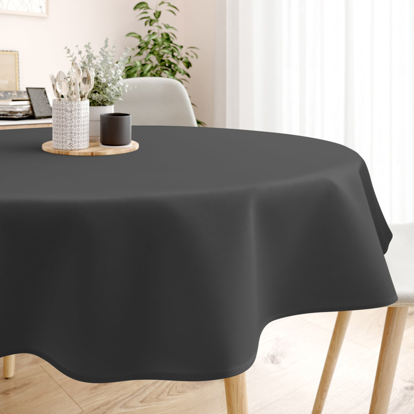 Dekoratív asztalterítő Rongo Deluxe - antracit, szatén fényű - kör alakú