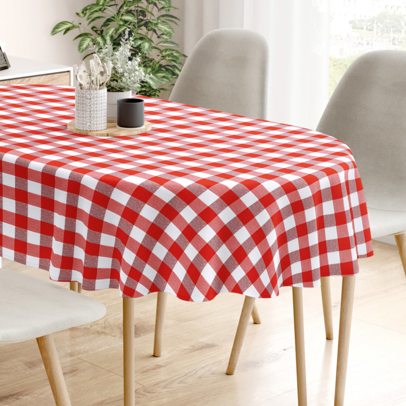 MENORCA dekoratív asztalterítő - nagy piros - fehér kockás - ovális