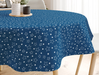 Pamut asztalterítő - fehér csillagok kék alapon - kör alakú