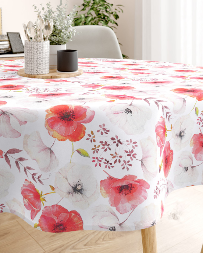 Loneta dekoratív asztalterítő - pipacsok - kör alakú