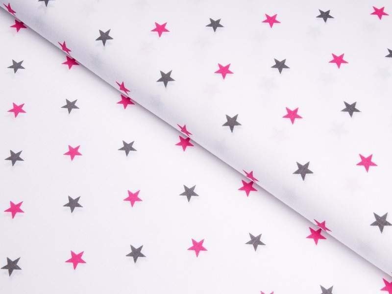 Pamutvászon - szürke és rózsaszínű csillagok fehér alapon