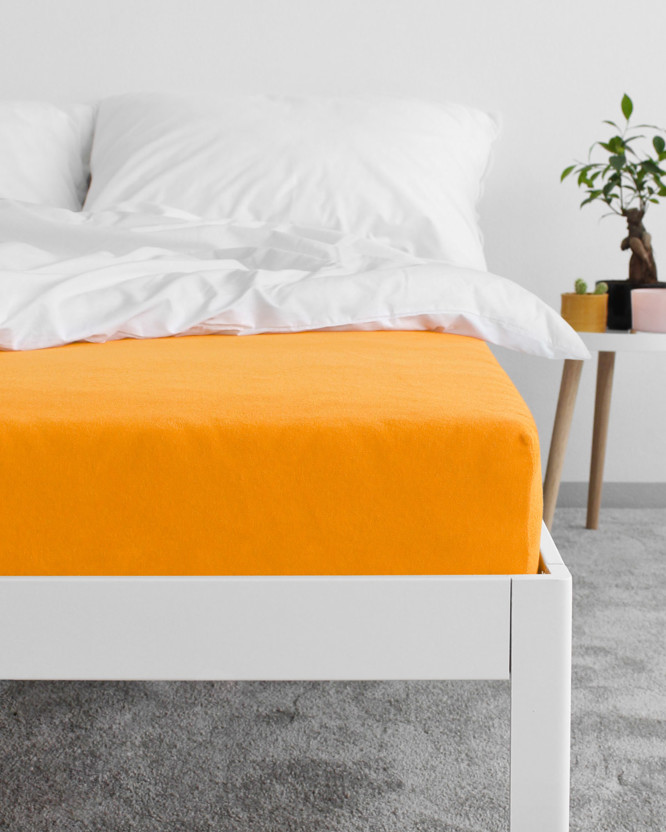 Exkluzív frottír körgumis lepedő magas matracokhoz - narancssárga