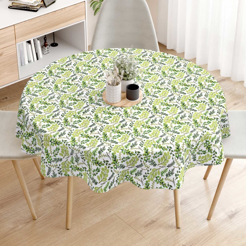 Pamut asztalterítő - zöld levelek - kör alakú