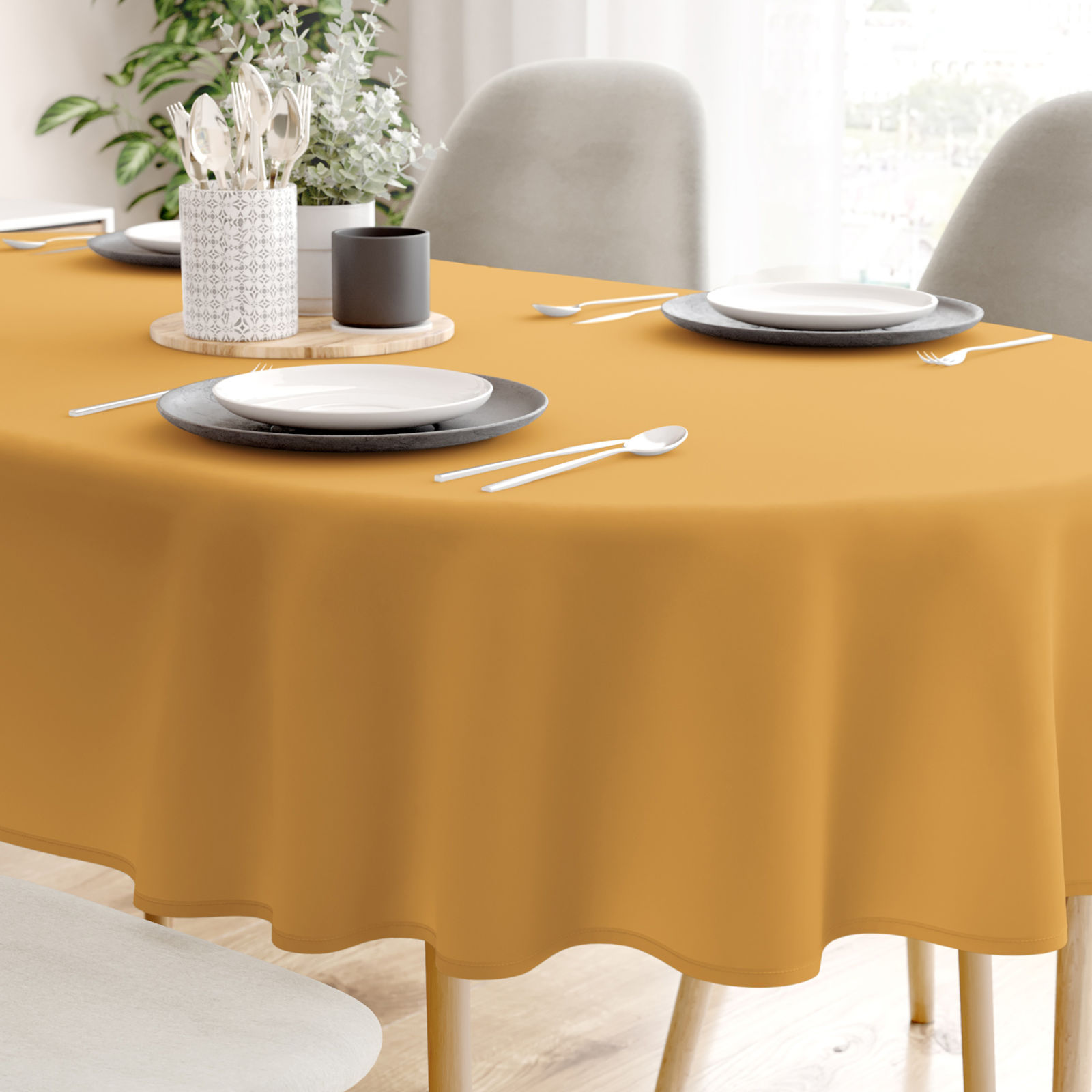 Pamut asztalterítő - mustárszínű - ovális