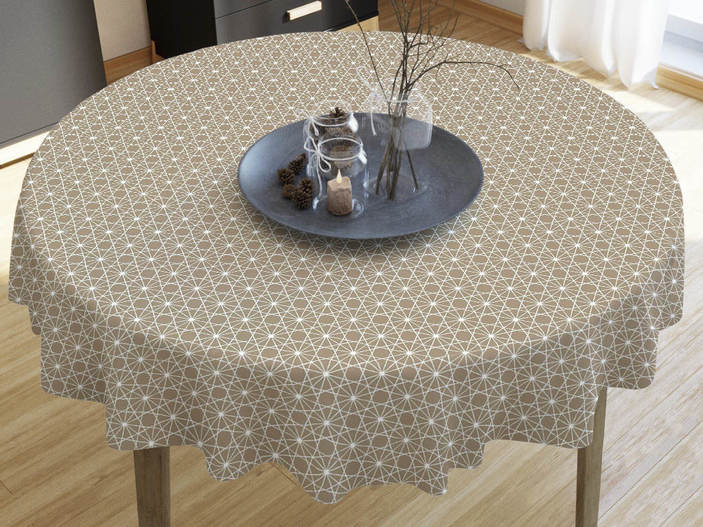 Dekoratív asztalterítő LONETA - fehér vonalak világosbarna alapon - kör alakú