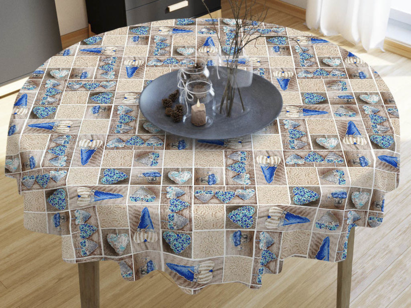 LONETA dekoratív asztalterítő - kék szívek - kör alakú