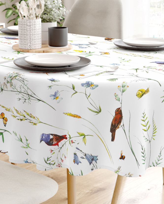 Pamut asztalterítő - színes madarak - ovális