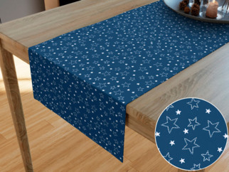 Karácsonyi pamut asztali futó - fehér csillagok kék alapon