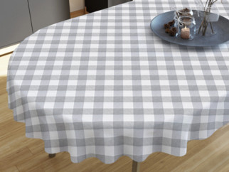 MENORCA dekoratív asztalterítő - nagy szürke - fehér kockás - ovális