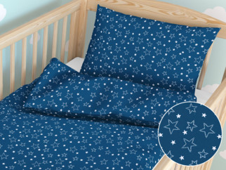 Karácsonyi gyermek pamut ágyneműhuzat kiságyba - X - 16 fehér csillagok kék alapon