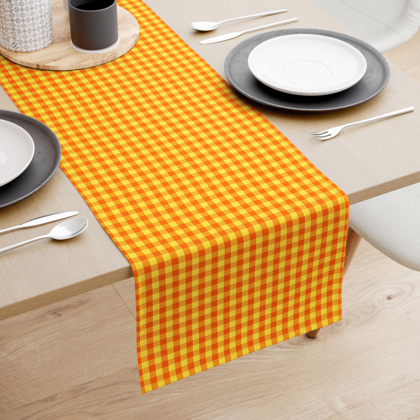 Asztali futó Kanafas - kicsi sárga-narancssárga kockás