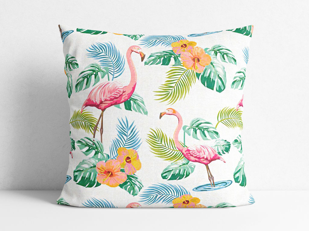 Dekoratív párnahuzat - cikkszám 306, flamingó madarak és trópikus növények