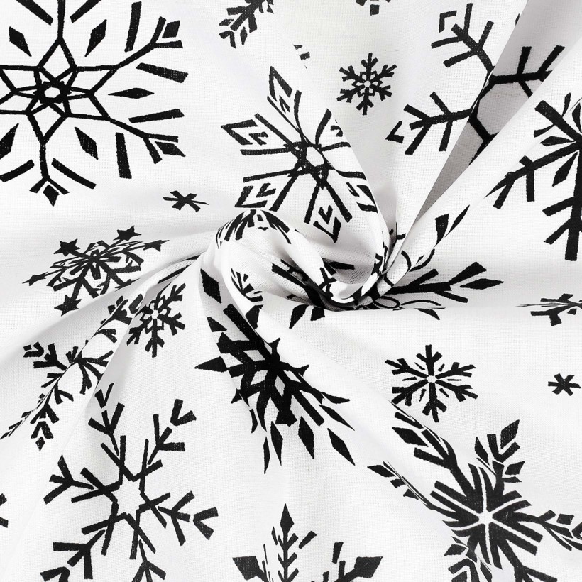 Karácsonyi pamutvászon - cikkszám 1160 fekete hópihék fehér alapon