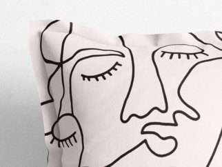 Pamut párnahuzat dekoratív szegéllyel - absztrakt arcok