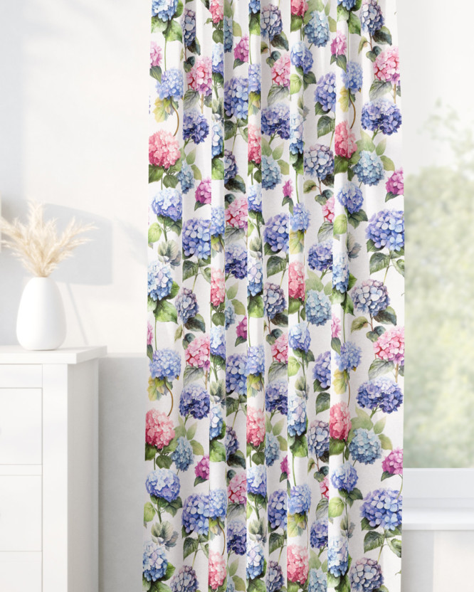 Loneta dekoratív drapéria - hortenzia virágok