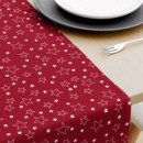 Karácsonyi pamut asztali futó - fehér csillagok piros alapon