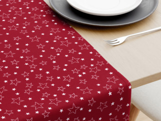 Karácsonyi pamut asztali futó - fehér csillagok piros alapon