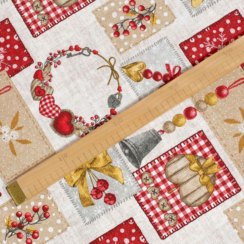 Dekoratív anyag Loneta - karácsonyi díszek - patchwork