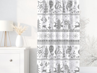 Karácsonyi pamut drapéria - karácsonyi szimbólumok fehér alapon