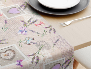 LONETA dekoratív asztali futó - szív, pillangó és levandula mintás