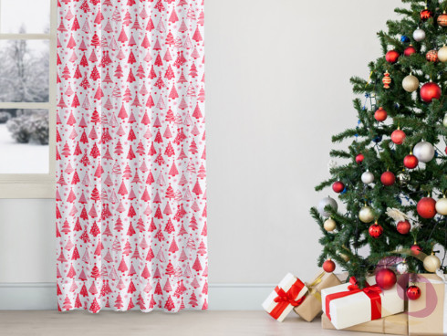 Karácsonyi függöny méretre  - karácsonyfák fehér alapon