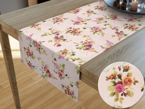 LONETA dekoratív asztali futó - rózsák világos lazacszínű alapon