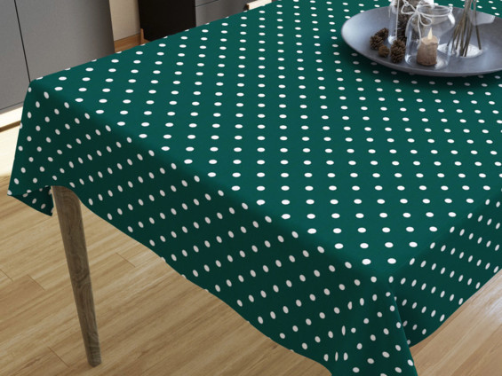 LONETA dekoratív asztalterítő - fehér pöttyös sötétszöld alapon