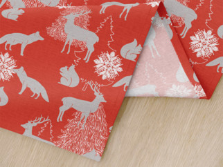 Karácsonyi reggeliző alátét LONETA - Karácsonyi állatkák, piros alapon- 2 db