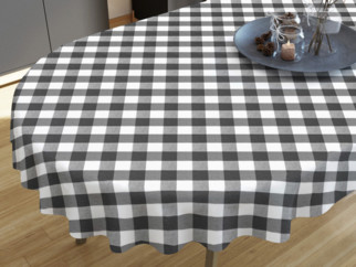 MENORCA dekoratív asztalterítő - nagy sötétszürke - fehér kockás - ovális
