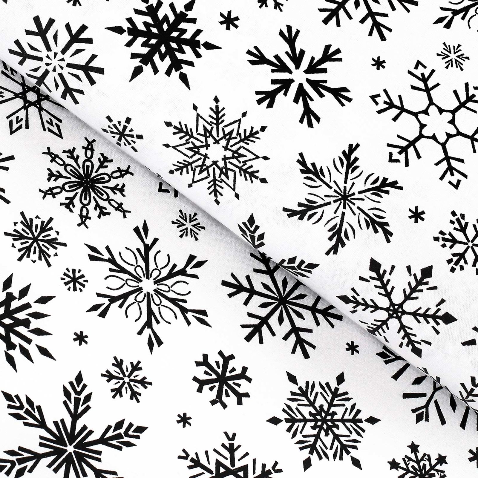 Karácsonyi pamutvászon - cikkszám 1160 fekete hópihék fehér alapon