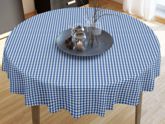 KANAFAS pamut asztalterítő - kicsi kék-fehér kockás - kör alakú