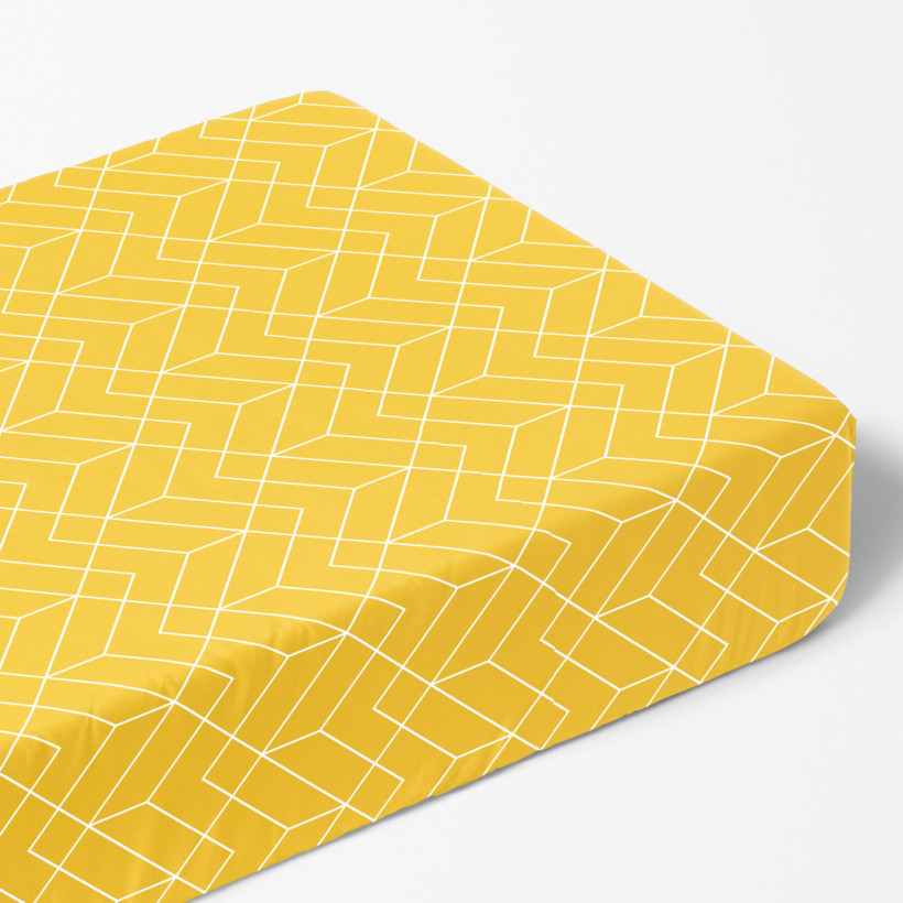 Pamut körgumis lepedő - Mozaik mintás, sárga alapon