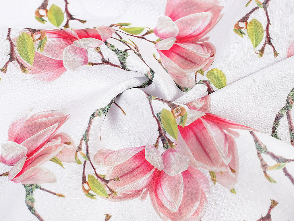 Teflon szövet terítőknek - Tavaszi mintás - rózsaszín mangóliák