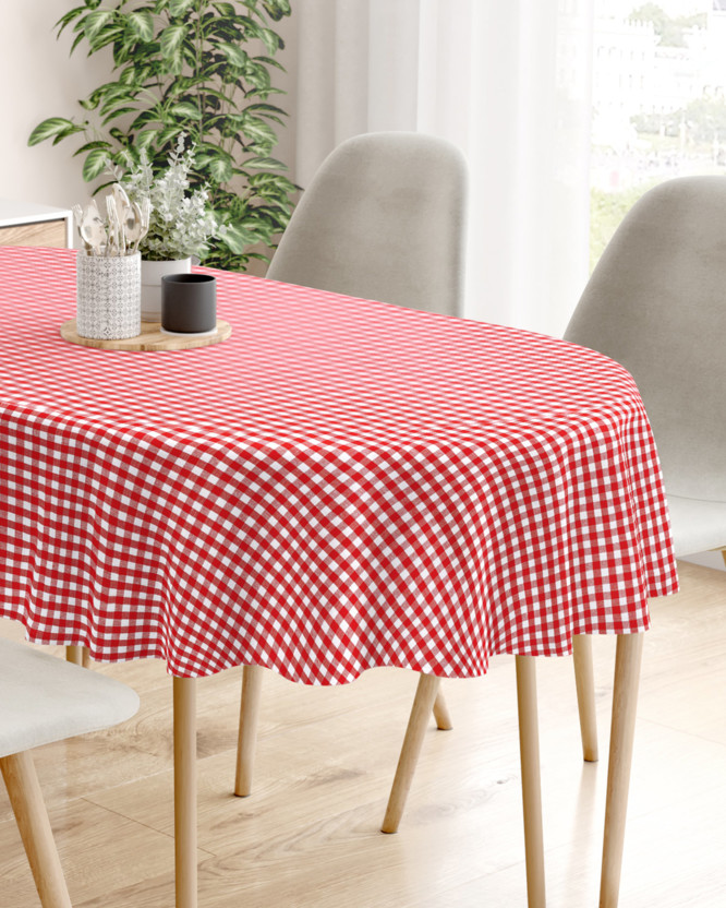 KANAFAS pamut asztalterítő - kicsi piros-fehér kockás - ovális