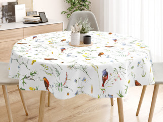 Pamut asztalterítő - színes madarak - kör alakú