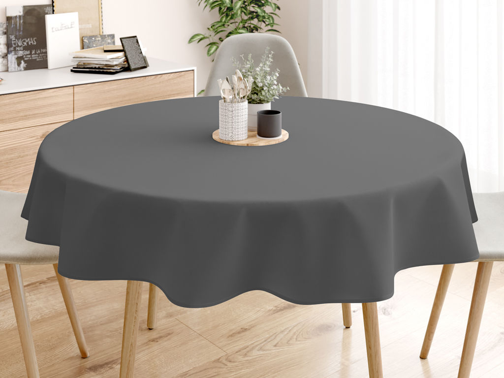 Pamut asztalterítő - sötétszürke - kör alakú starý