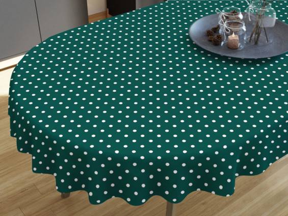 LONETA dekoratív asztalterítő - fehér pöttyös sötétszöld alapon -