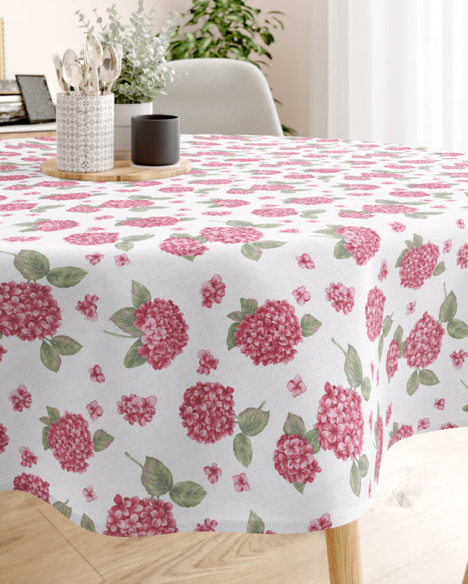 LONETA dekoratív asztalterítő - rózsaszín hortenziák - kör alakú