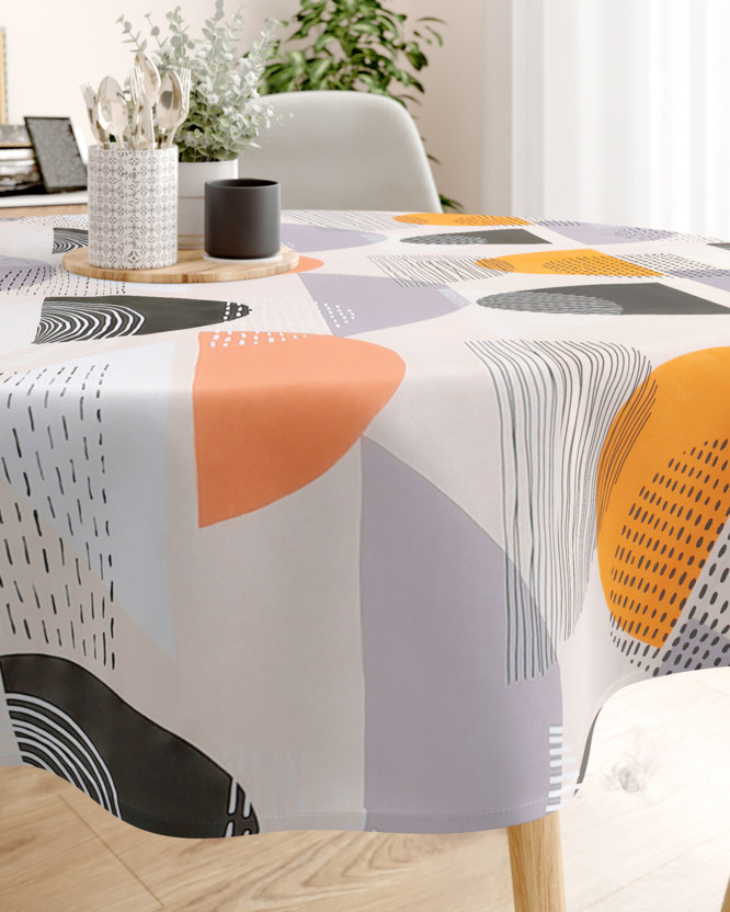 Pamut asztalterítő - színes absztrakt alakzatok - kör alakú