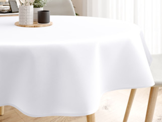 Dekoratív asztalterítő - fehér, szatén fényű - kör alakú