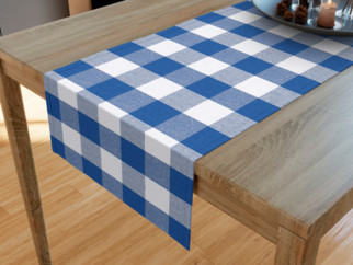 KANAFAS pamut asztali futó - nagy kék-fehér kockás